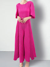 Plissé Pleated Puff Sleeve Dress